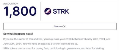 Starknet airdrop — $5 832
